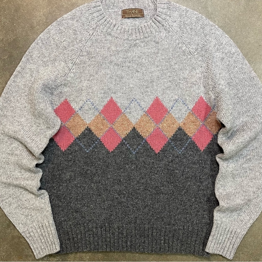 Vintage Thane 100% Shetland Wool Geometric Knit Sweater - Picture 2 of 8